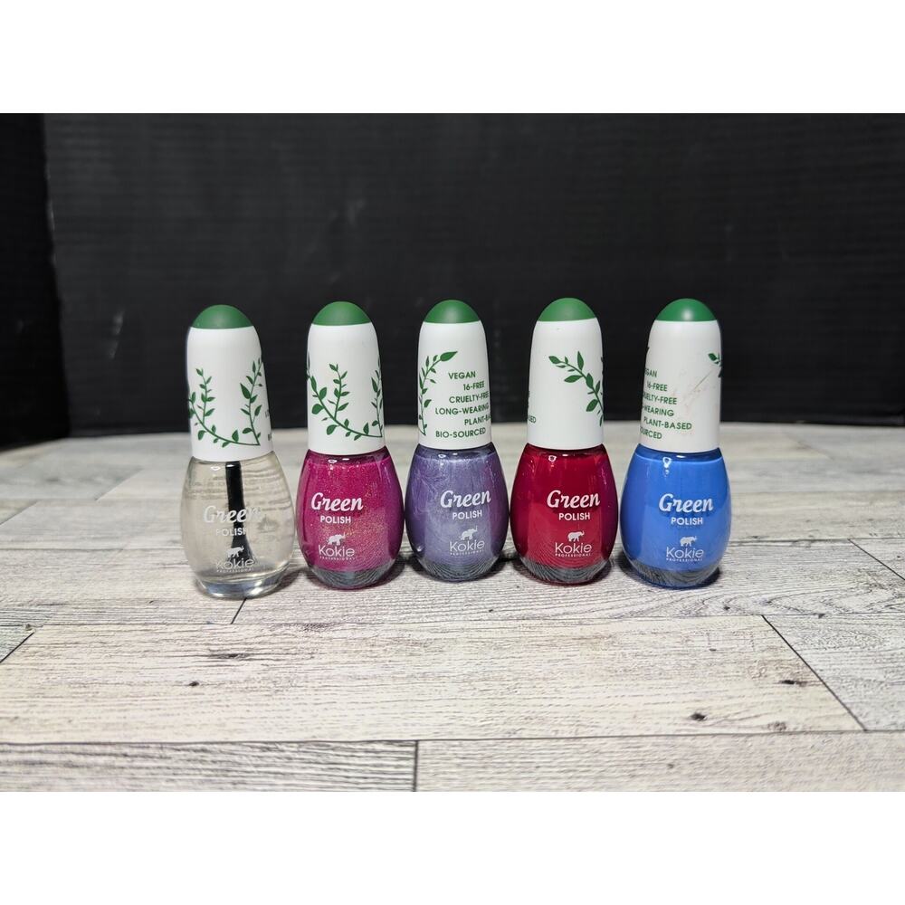 Kokie Cosmetics Green Nail Polish Plant Based 4 Colors And 1 Clear Coat